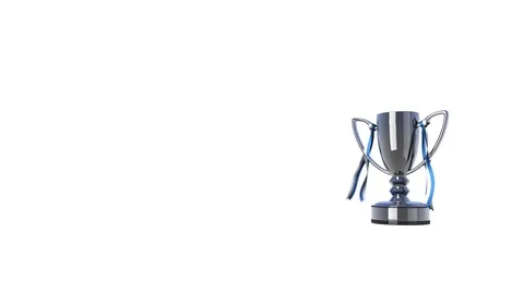 Silver Trophy with Ribbons animated moving into center screen. Stock Footage 85281032