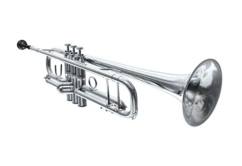 Silver trumpet, perspective view. Stock Illustration