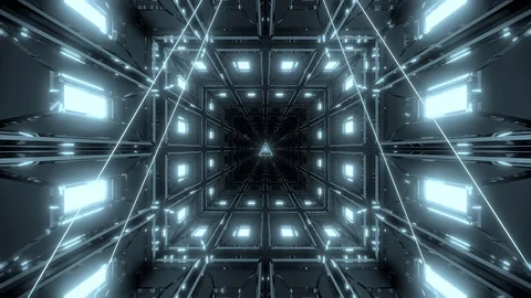 Silver tunnel with nice reflection and silver wireframe background 3d rendering Stock Footage 114838296