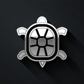 Silver Turtle icon isolated on black background. Long shadow style. Vector 스톡 일러스트