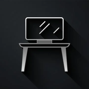 Silver TV table stand icon isolated on black background. Long shadow style. V Illustrazione stock