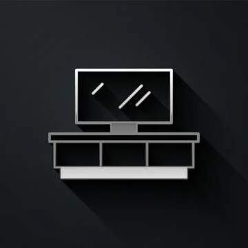 Silver TV table stand icon isolated on black background. Long shadow style... Stock Illustration