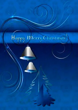 Silver twisted lines and bells on a blue patterned background Stock Illustration