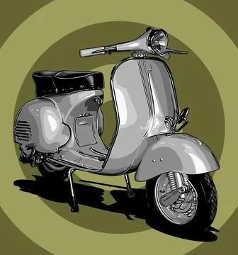Silver two stroke retro scooter Stock Illustration