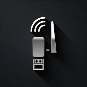 Silver Usb wireless adapter icon isolated on black background. Long shadow .. 스톡 일러스트