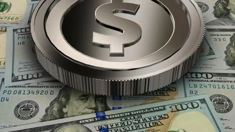 Silver USD Icon and 100 Dollar Bills, Business, High Quality, Exclusive Stock Footage 302271729