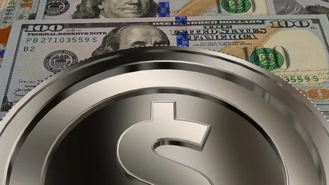 Silver USD Icon and 100 Dollar Bills, Business, Exclusive, High Quality Stock Footage 302271808
