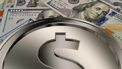 Silver USD Icon and 100 Dollar Bills, Money, Exclusive, High Quality Stock Footage 302271813