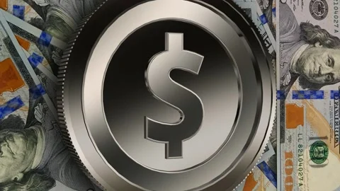 Silver USD Icon and 100 Dollar Bills, High Quality, Business, Exclusive Stock Footage 302271881