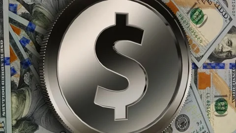 Silver USD Icon and 100 Dollar Bills, High Quality, Money, Exclusive Stock Footage 302271889