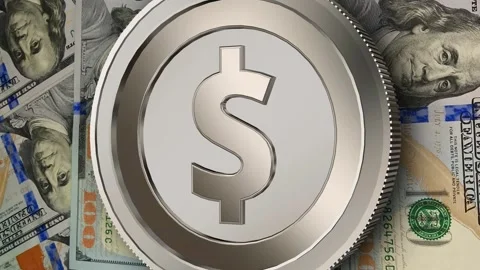 Silver USD Icon and 100 Dollar Bills, High Quality, Exclusive, Business Stock Footage 302271914