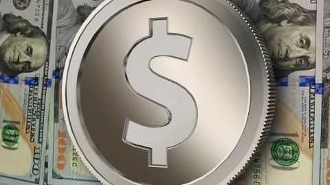 Silver USD Icon and 100 Dollar Bills, High Quality, Exclusive, Money Stock Footage 302271964