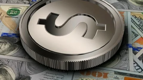 Silver USD Icon and 100 Dollar Bills, Exclusive, Money, High Quality Stock Footage 302271990
