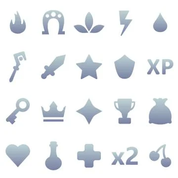 Silver vector gaming icons set. Assets set for game design and web applicatio Stock Illustration