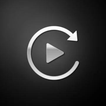 Silver Video play button like simple replay icon isolated on black background Stockillustratie