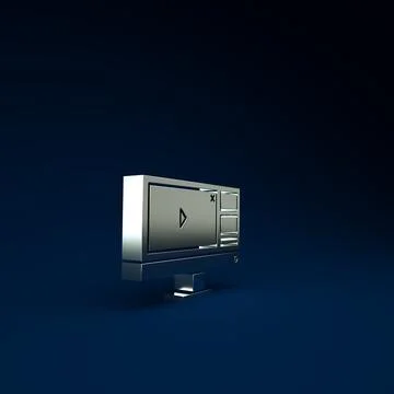 Silver Video recorder or editor software on computer monitor icon isolated on Stock Illustration