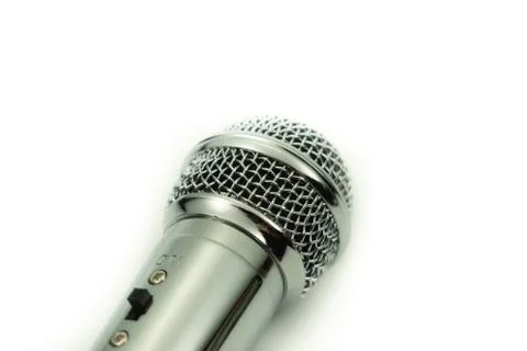 Silver vocal microphone high angle view Stock Photos