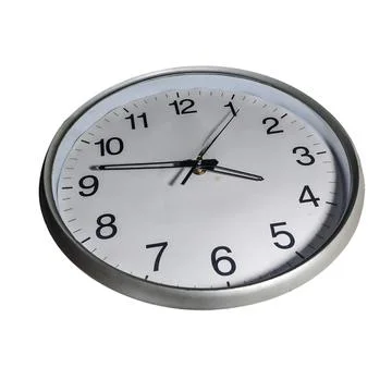 Silver Wall Clock on White background Stock-Fotos