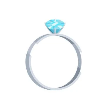 Silver wedding ring with blue diamond vector icon Illustrazione stock