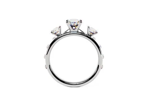 Silver Wedding Ring with Diamonds. 3d Rendering Stock Photos