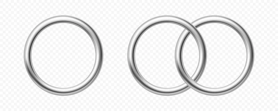 Silver Wedding Ring Set with Single and Interlocking Wedding Bands, 3d Vector Stock Illustration