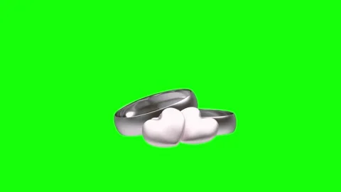 Silver wedding rings and two hearts on green screen, 3D rendering. Vídeos de archivo 337878329