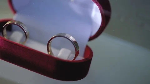 Silver Wedding Rings in the red box macro closeup shoot diamon Jewellery Stock Footage 114491321