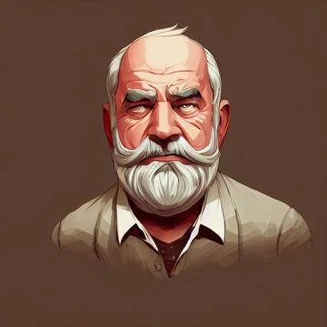 Silver, white beard and long mustache casual old man painting. Middle age Stock Illustration