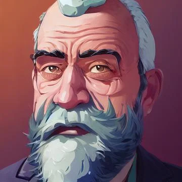 Silver, white beard and long mustache casual old man painting. Middle age Stock Illustration