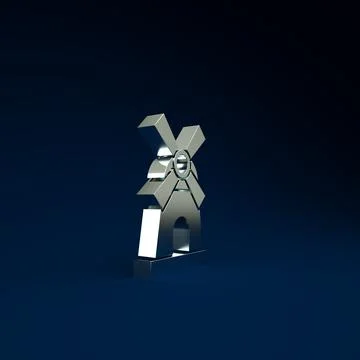Silver Windmill icon isolated on blue background. Minimalism concept. 3d illu Stock Illustration
