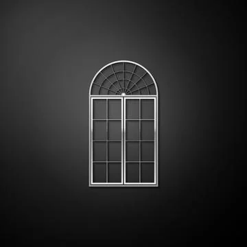 Silver Window icon isolated on black background. Long shadow style. Vector Stockillustratie