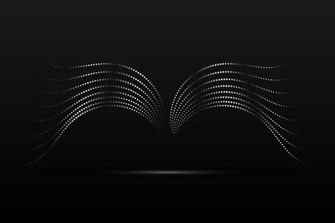 Silver wings linear wavy abstract on a black background. Angel wings. Vector Stock Illustration