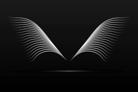Silver wings linear wavy abstract on a black background. Angel wings. Vector Illustrazione stock