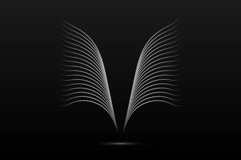 Silver wings linear wavy abstract on a black background. Angel wings. Vector Stock Illustration