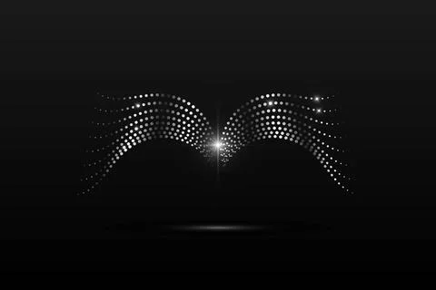 Silver wings linear wavy abstract on a black background. Angel wings. Vector Stock Illustration