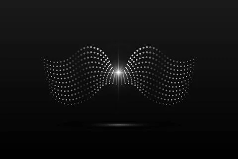 Silver wings linear wavy abstract on a black background. Angel wings. Vector Stock Illustration