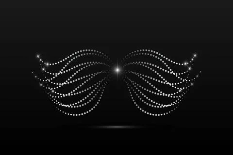Silver wings linear wavy abstract on a black background. Angel wings. Vector Stock Illustration