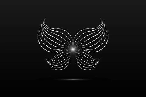 Silver wings linear wavy abstract on a black background. Angel wings. Vector Stock Illustration