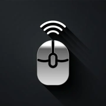 Silver Wireless computer mouse icon isolated on black background. Optical wit Stock Illustration