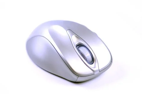 Silver wireless computer optical mouse. Photos