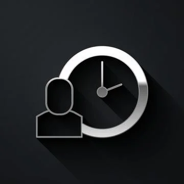 Silver Work time icon isolated on black background. Office worker. Working hours Stock Illustration