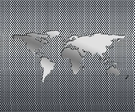 Silver world map over dots Stock Illustration