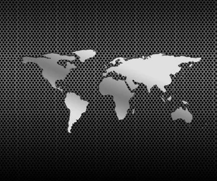 Silver world map over dots Stock Photos