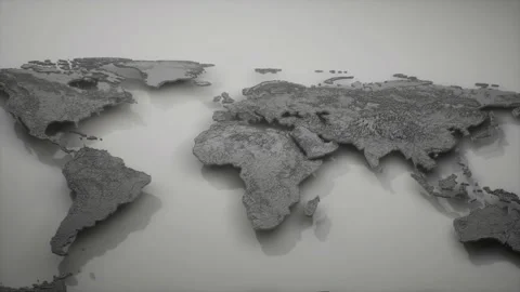 A Silver world wide map with continents CGI animation motion Stock Footage 155230260