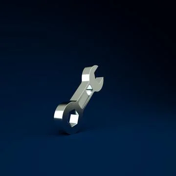 Silver Wrench spanner icon isolated on blue background. Minimalism concept. 3 Illustrazione stock