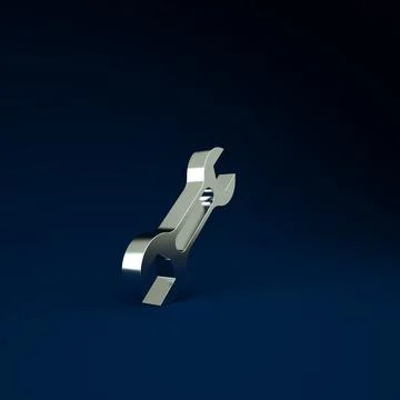 Silver Wrench spanner icon isolated on blue background. Minimalism concept. 3 Stock Illustration