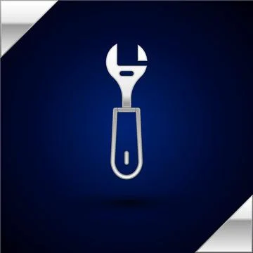 Silver Wrench spanner icon isolated on dark blue background. Vector Illustrazione stock