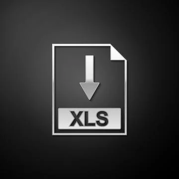 Silver XLS file document icon. Download XLS button icon isolated on black Stock Illustration