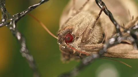 Silver-Y Autographa gamma moth extreme macro head close up stock footage Vídeo Stock 313342226