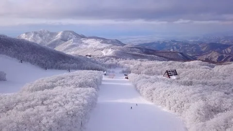 Silver Zao Onsen Ski Resort Paradise Slope Stock Footage 332859657